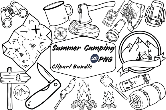 Download Summer Camping Line Art Clipart Bundle - Camp Collection