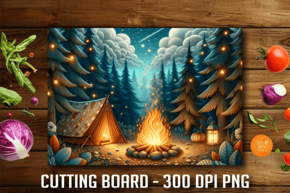 Download Night Forest Camping Tent Cutting Board - Camp Collection