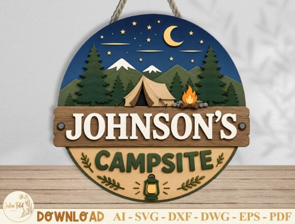 Download Family Camping Door Hanger Laser Cut SVG - Camp Collection